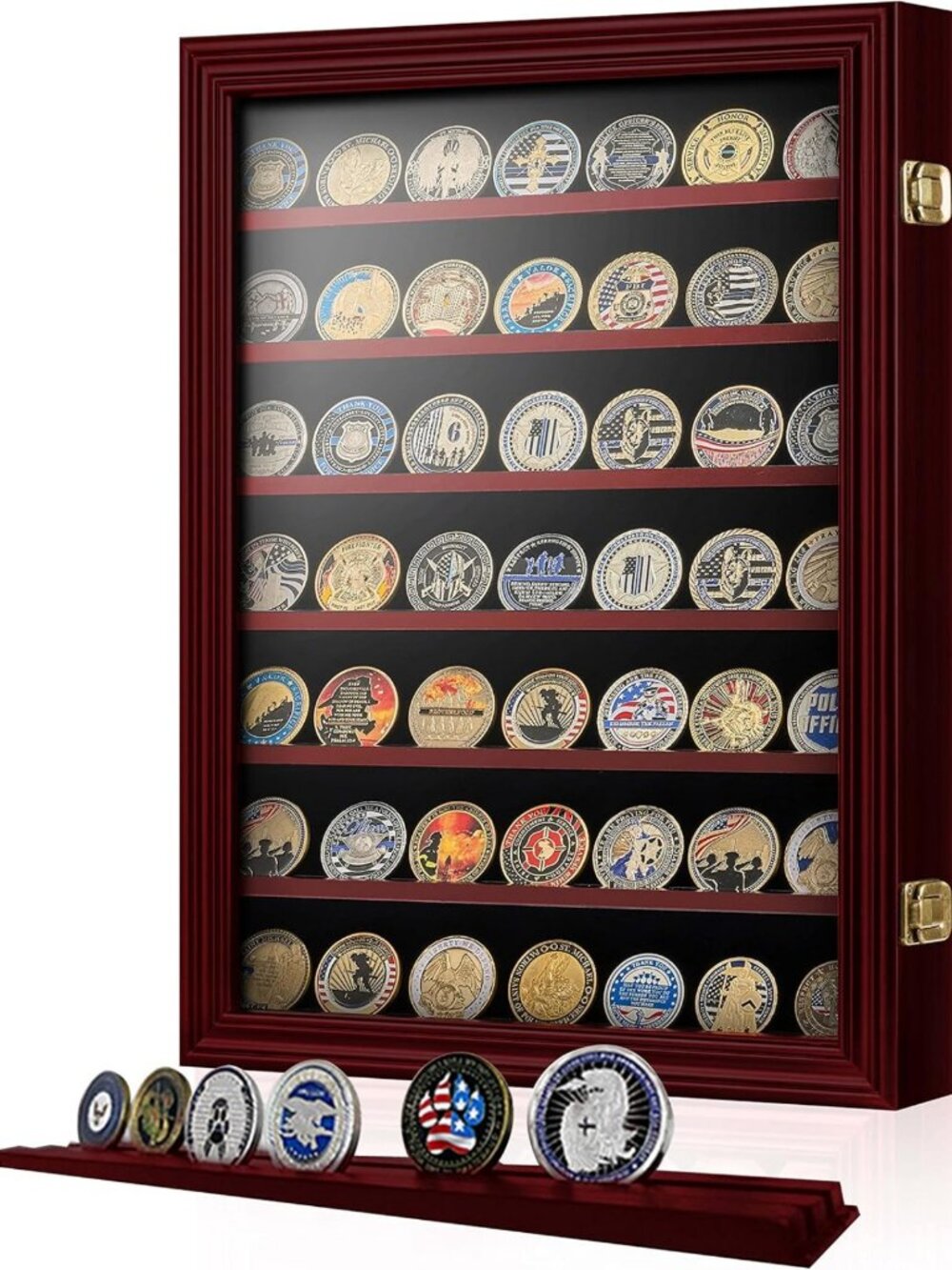 7-Row Military Coin Holder Display Cabinet - Wall Mount, Holds 100 Coins